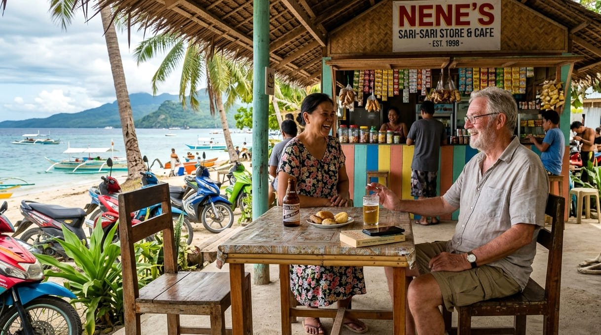 Older foreign retiree at a beach in Palawan, Philippines