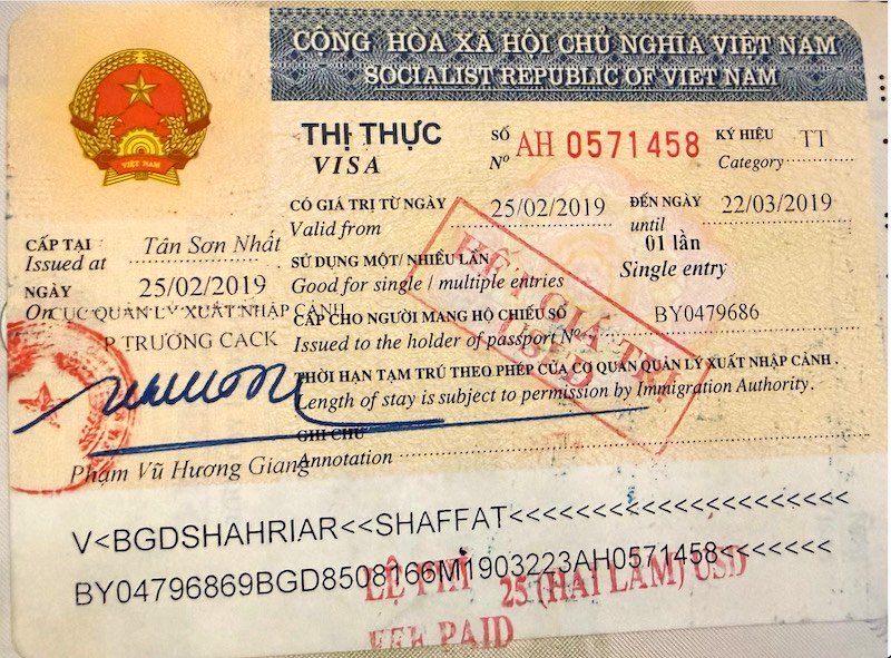 Example of a Vietnam TT Visa.